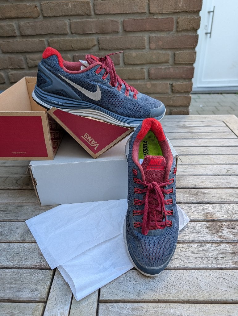 Nike Lunarglide Blauw/Rood (Topstaat) Maat 44, Ophalen of Verzenden, Zo goed als nieuw, Hardlopen, Hardloopschoenen