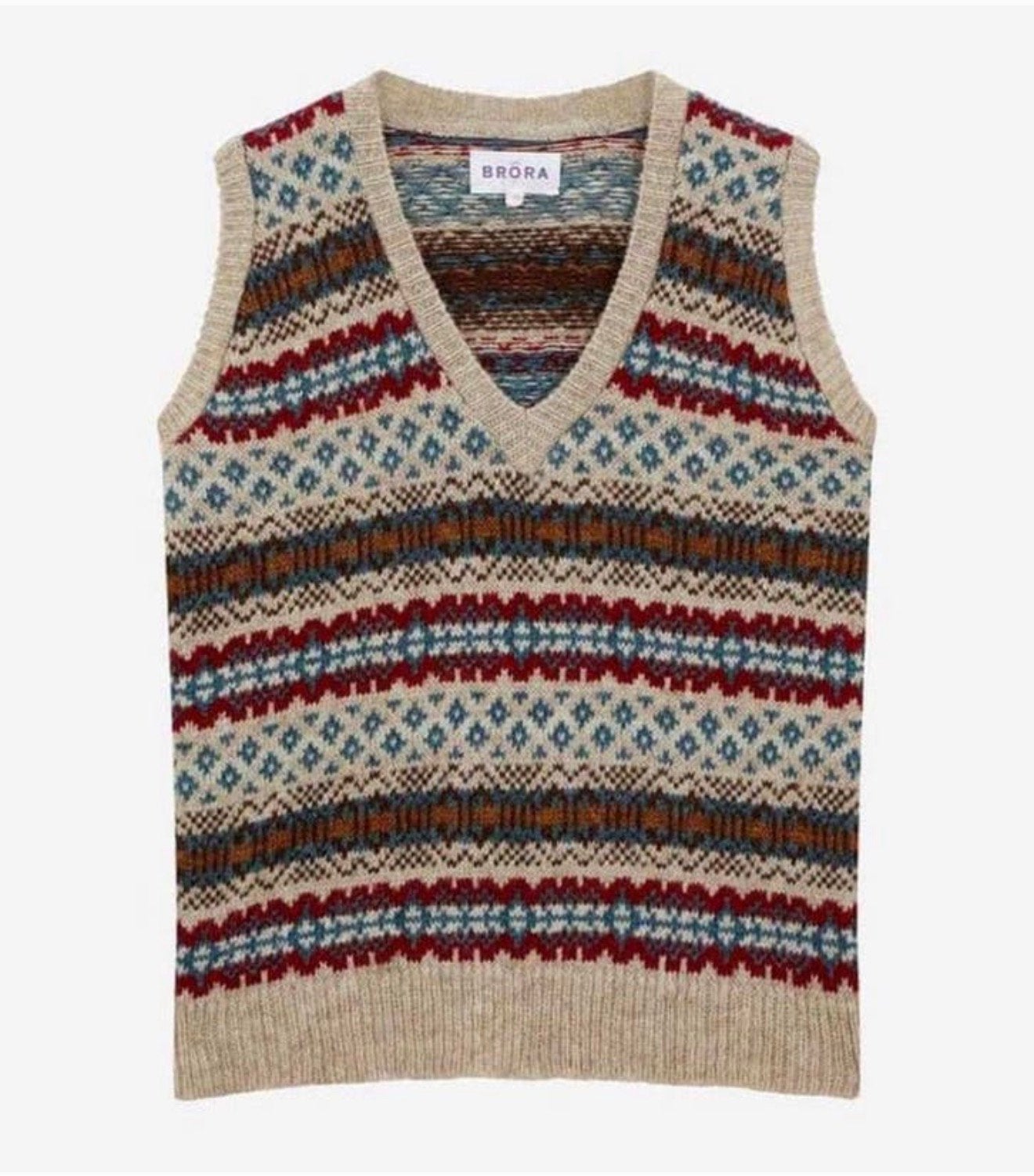 Débardeur en laine 36 S BRORA Fair Isle Wool Spencer femme, Enlèvement ou Envoi, Comme neuf, Taille 36 (S), Multicolore
