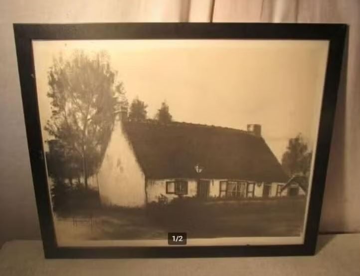 Mooi Aquarel 'Oude Hoeve' - Ignace Maes, Antiek en Kunst, Ophalen of Verzenden, Landschap, Aquarel, Origineel werk