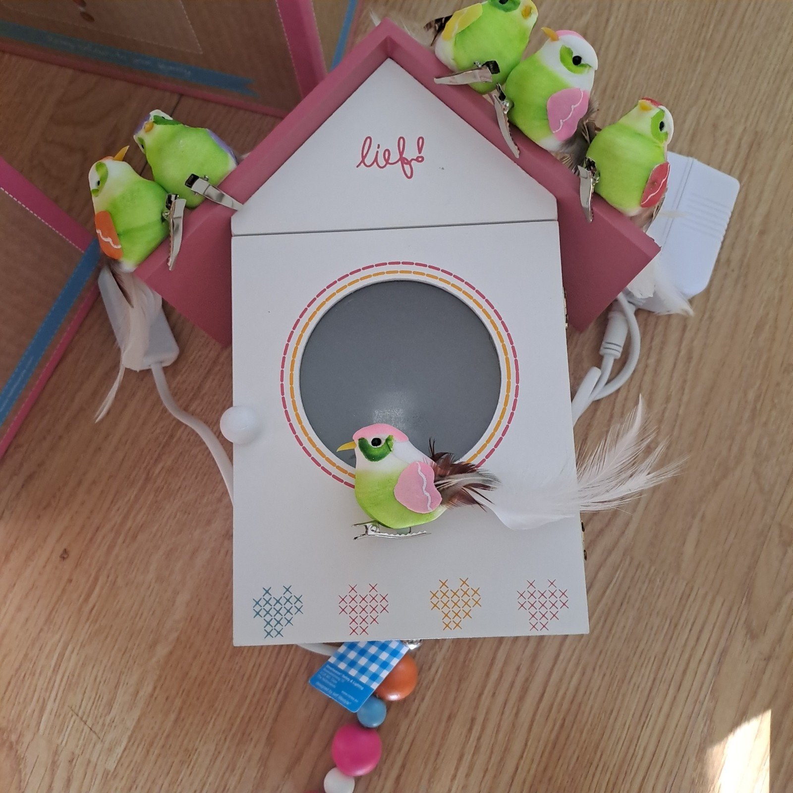 Vogelhuisje lamp in roze en blauw, Ophalen, Nieuw, Blauw