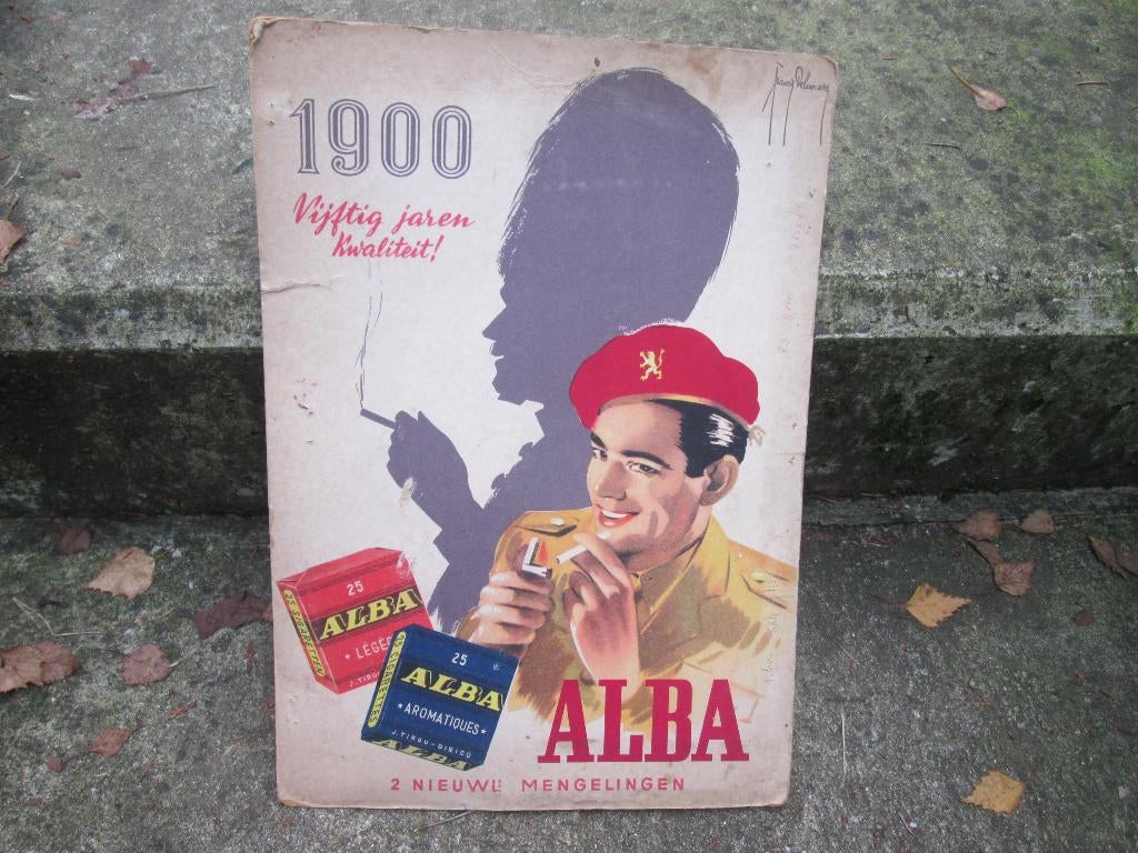 Reclame plaat ALBA sigaretten met militaire afbeelding apart, Verzamelen, Ophalen of Verzenden