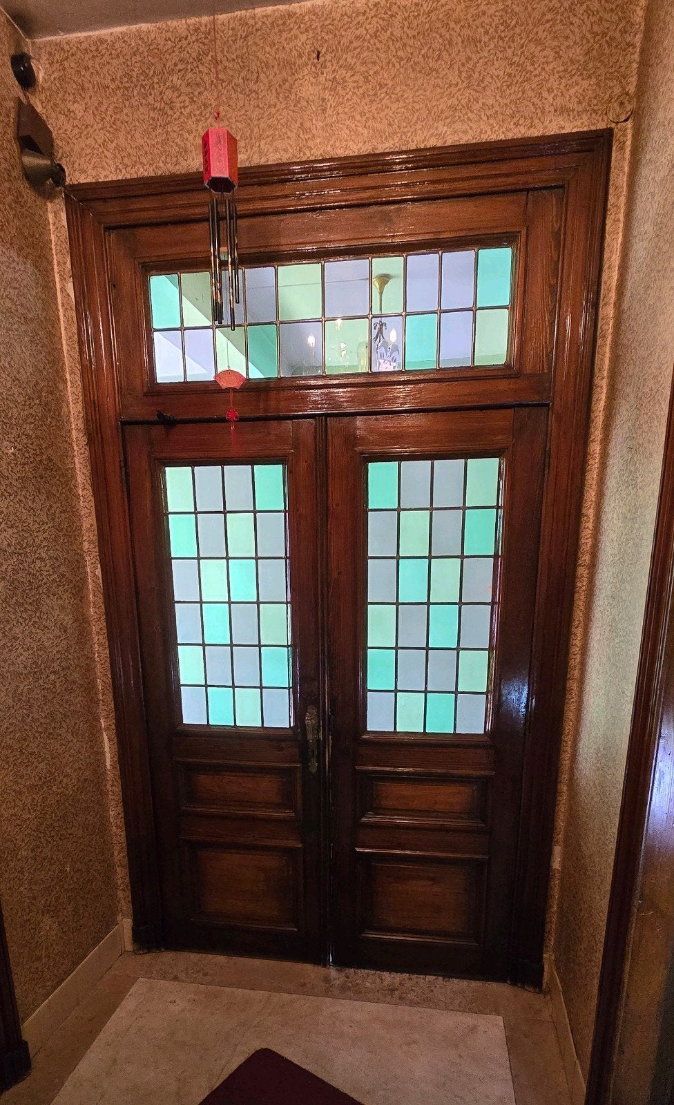 deur met glas in lood, eikenhout en antieke vintage koperen, Antiek en Kunst, Ophalen