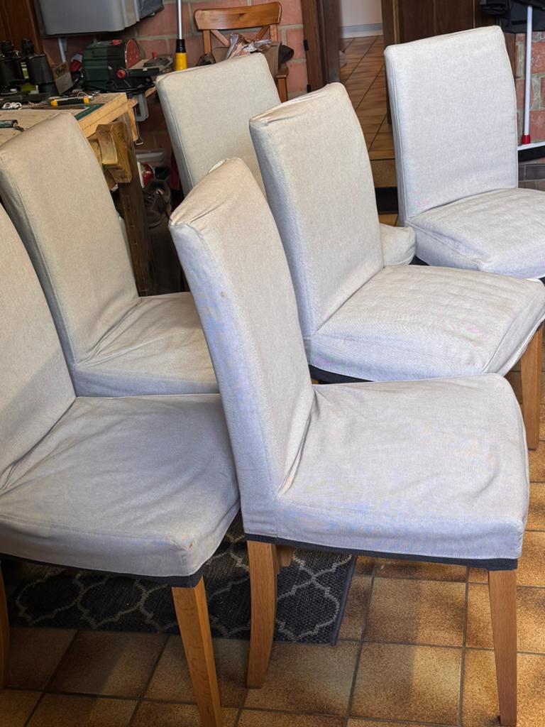 Gratis 6 eetkamerstoelen, houten onderstel, Ophalen, Gebruikt, Vijf, Zes of meer stoelen