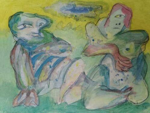 Lucebert  Uniek werk  1972  Aquarel, Ophalen, Gedateerd, Papier, Klassiek