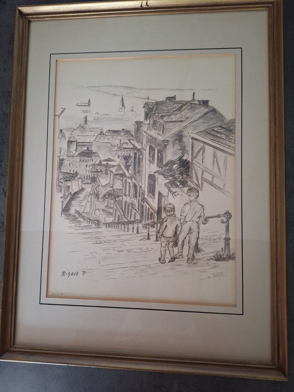 2 œuvres vintage au fusain de l'artiste Rigaux