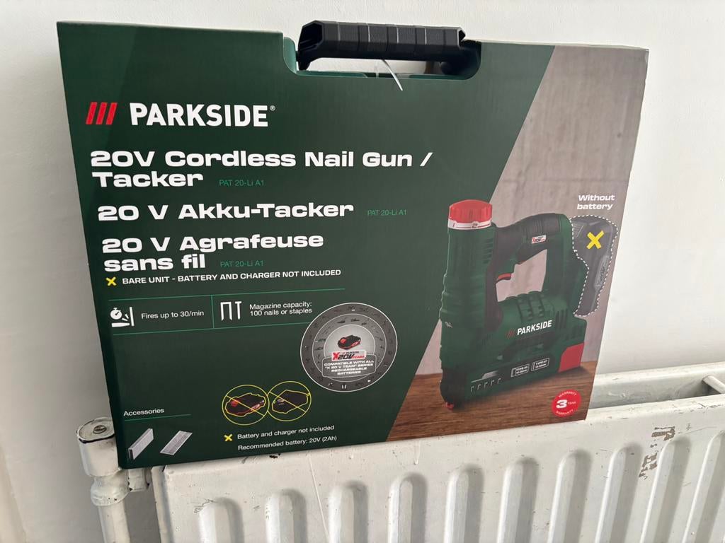 Parkside 20V Accu-Tacker / Cordless Nail Gun, Doe-het-zelf en Bouw, Ophalen, Nieuw