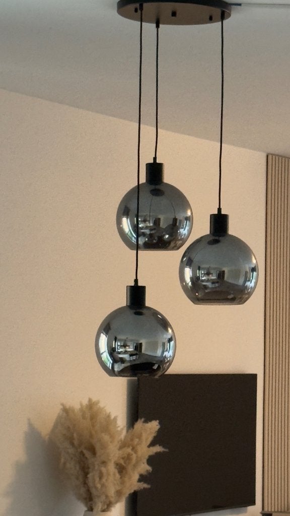 Lampe suspendue moderne avec 3 boules en verre fumé, Maison & Meubles, Enlèvement, Utilisé, Verre