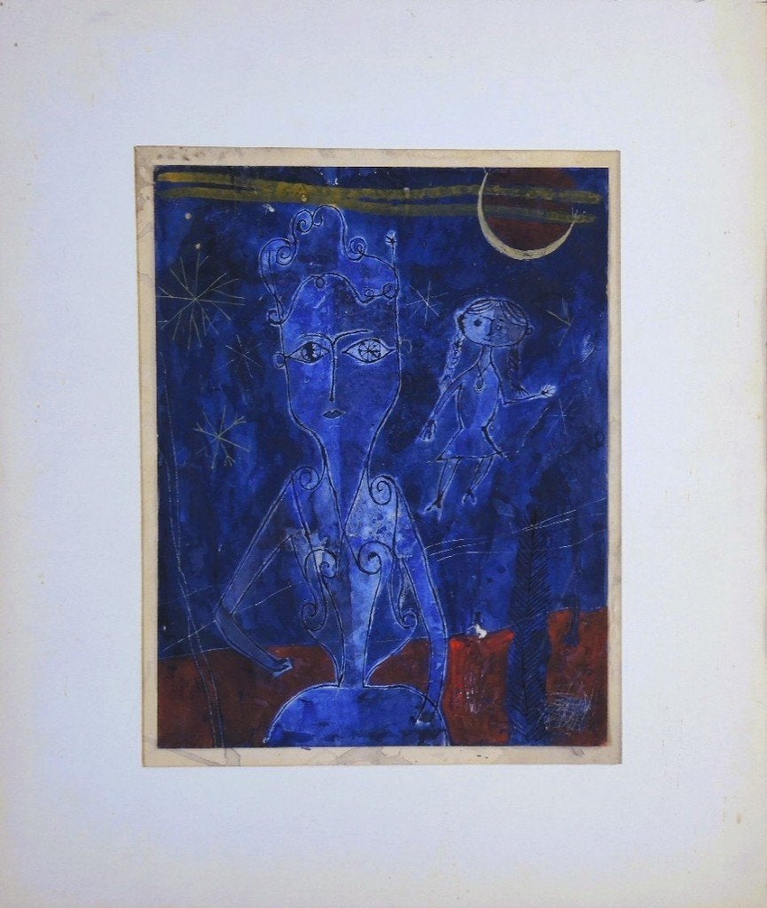 Onbekende Romeinse Maker "Maanlicht-Manifestatie", passepart, Antiek en Kunst, Kunst | Schilderijen | Modern, Ophalen, Passe-partout