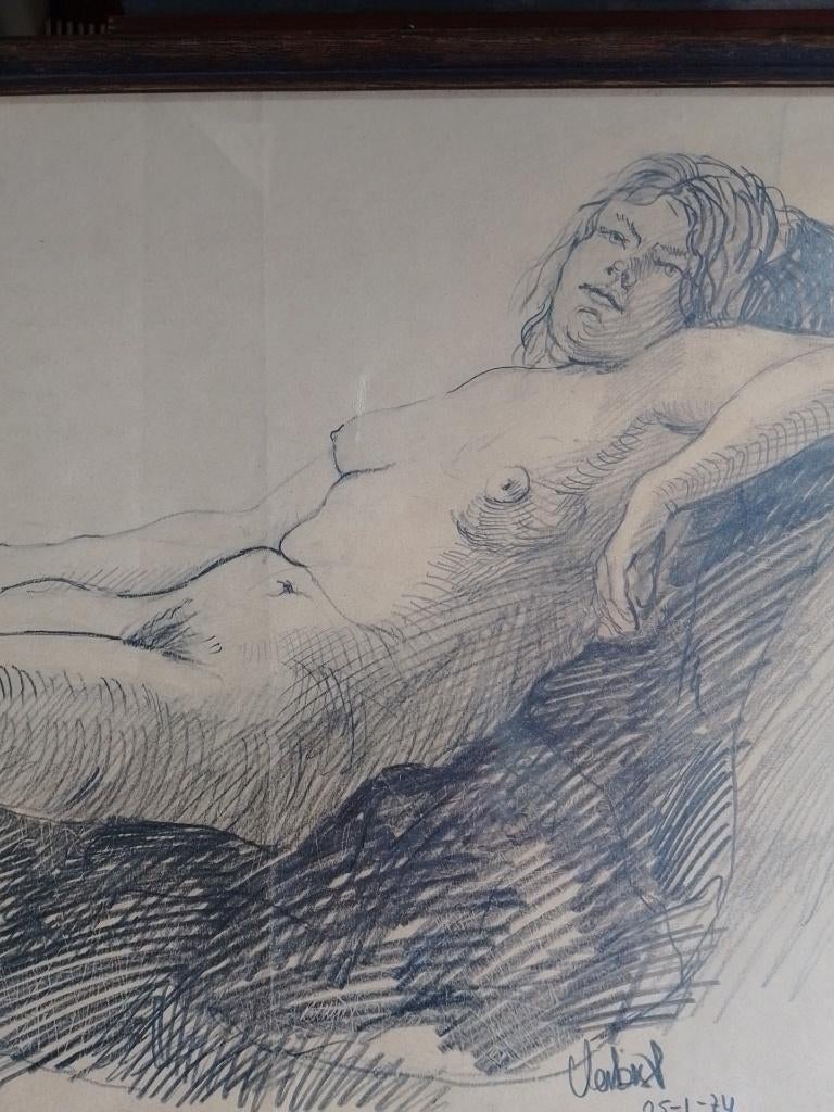 Maurits Verbist  1913 - 1984   Tekening  Liggend Naakt, Verzenden