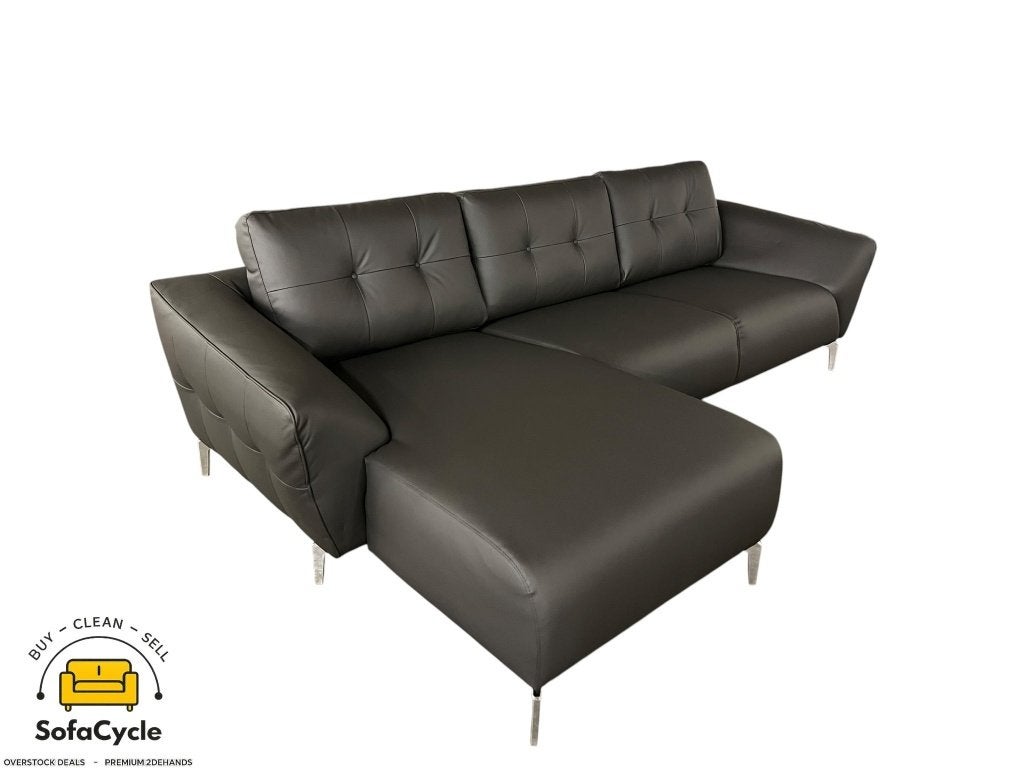 Hoekzetel antraciet skai leder, capitonné, links – nieuw, Gebruikt, Zonnestraat 223-229, 9600 Ronse, België, Info@sofacycle.be
