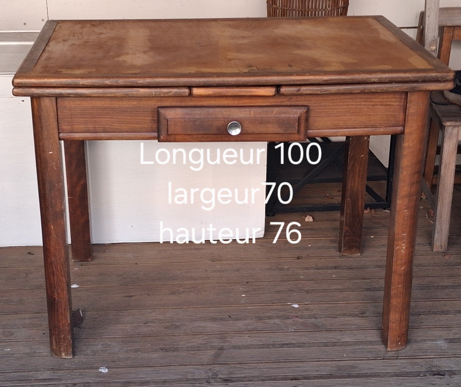 Ancienne petite table en bois avec tiroir, et deux rallonges, Maison & Meubles, Enlèvement