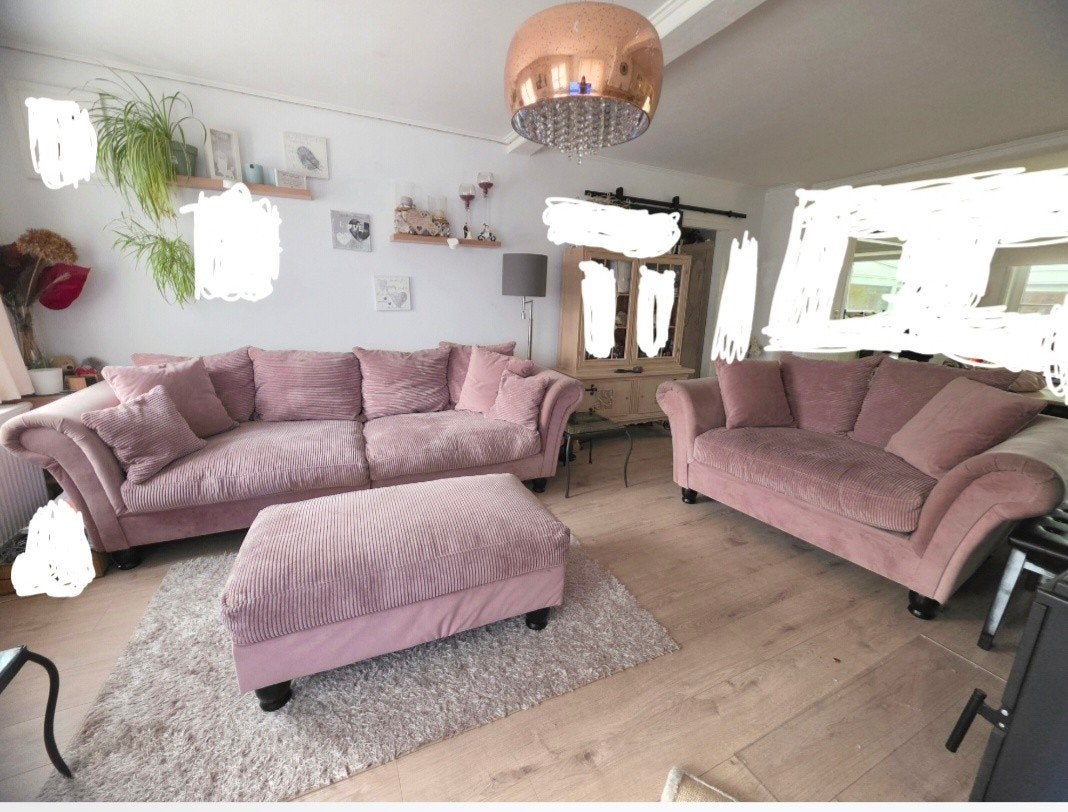 Supermooi salon kasteelzetels met poef oud roze, velvet ribf, Enlèvement