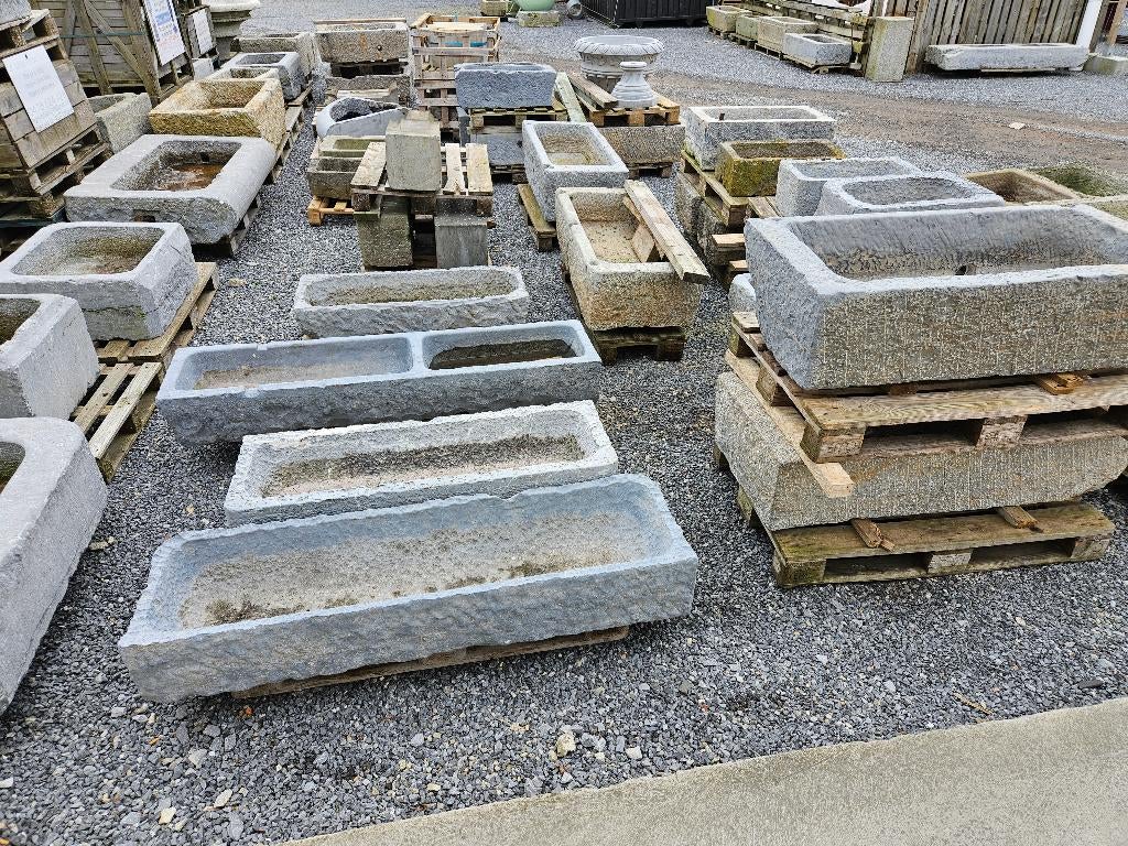 blauwe stenen trog, plantenbak, goede keuze!!, Ophalen, Steen, Gebruikt, Minder dan 30 cm