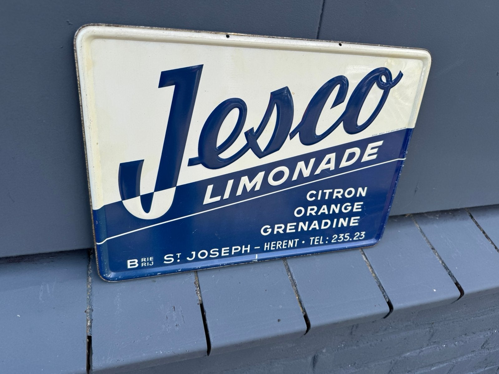 Ancien panneau publicitaire Jesco Lemonade 1953, Collections, Enlèvement ou Envoi, Utilisé, Panneau publicitaire