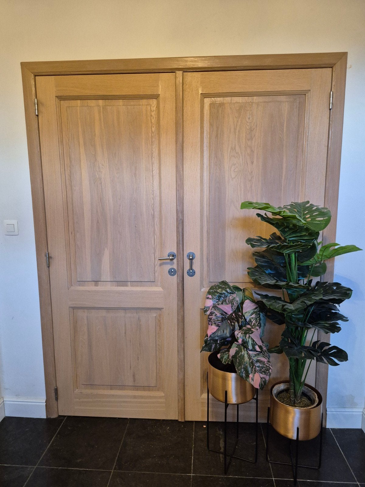 Dubbele houten deur met omlijsting (2x), Doe-het-zelf en Bouw, Deuren en Vliegenramen, Ophalen