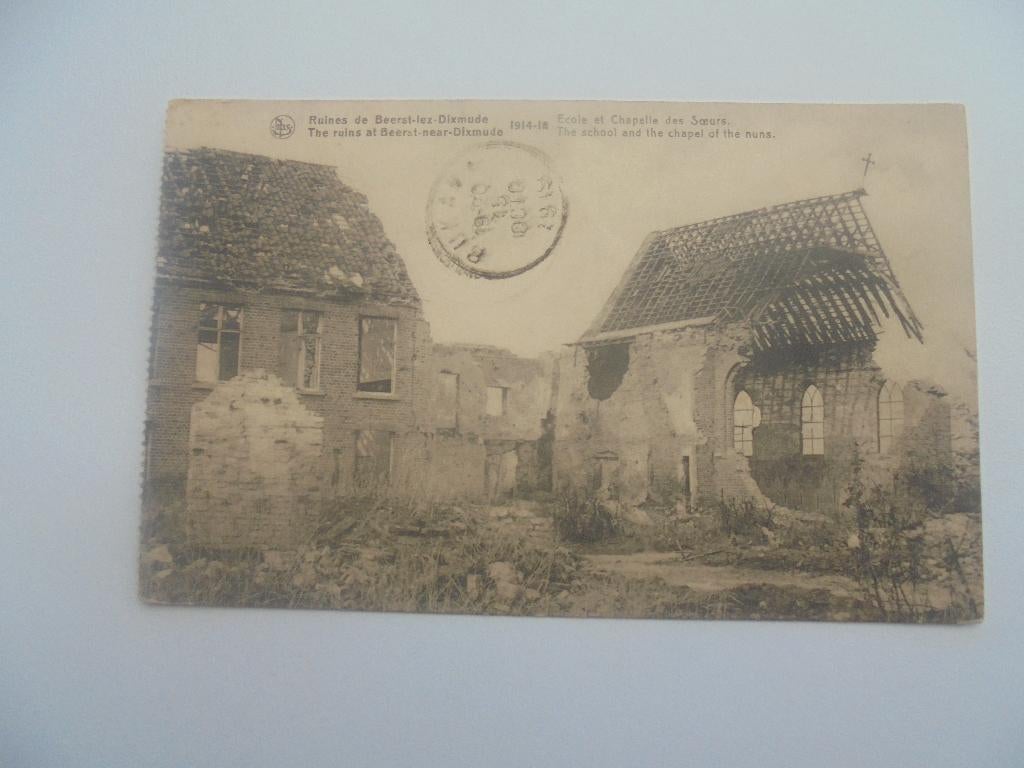 beerst-lez-dixmude -ruines 1914-18 -ecole et chapelle, Verzenden, Voor 1920, Gelopen, West-Vlaanderen