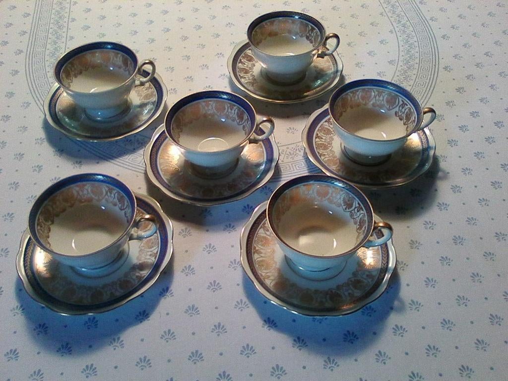 6 Theekopjes met schoteltjes van WAWEL made in Poland -Blauw, Enlèvement, Comme neuf, Porcelaine, Tasse(s) et/ou soucoupe(s)
