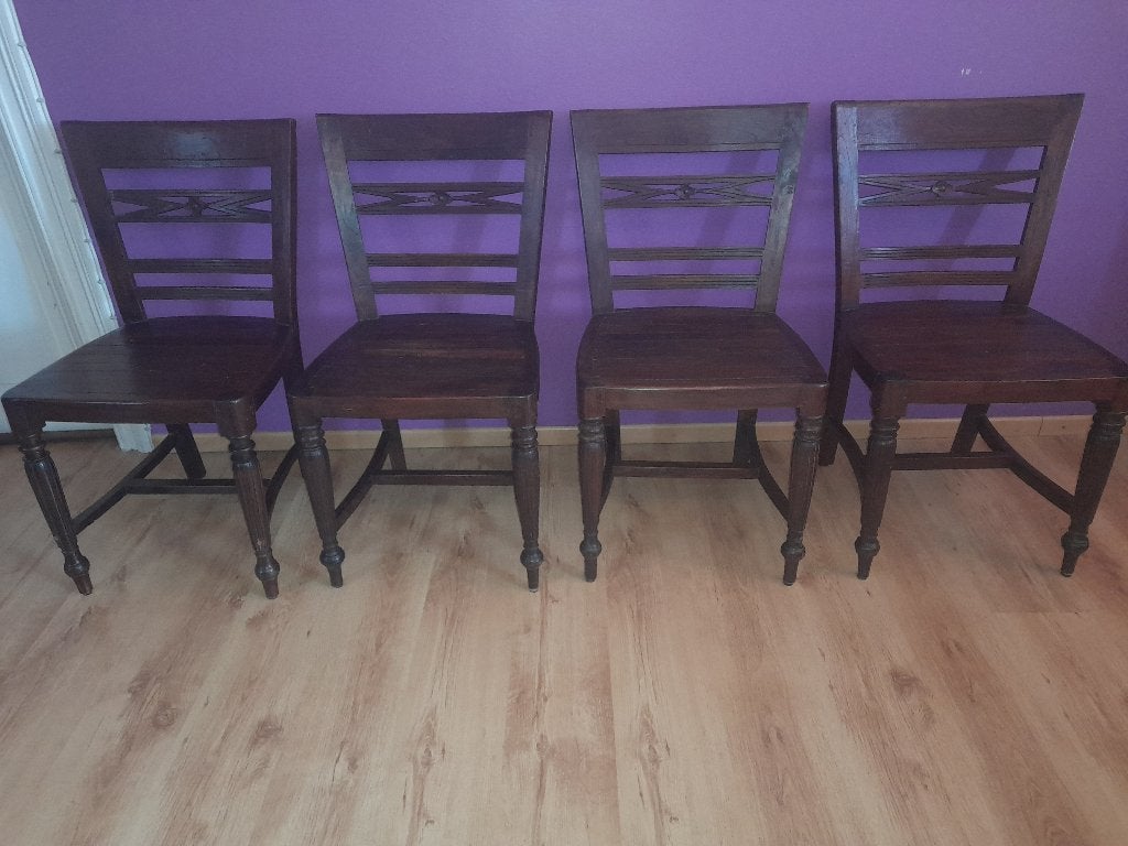 6 Teak/teakhouten stoelen, Ophalen, Gebruikt, Teck Teak, Bruin