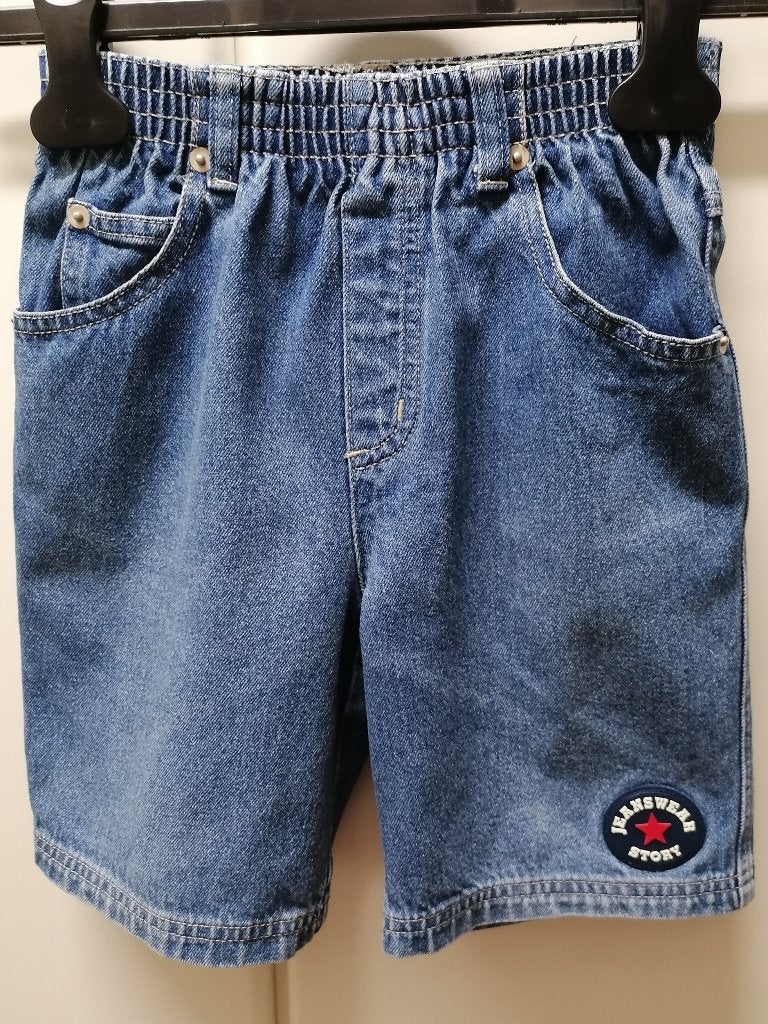 Set jeansbermuda met elastiek en ecru T-shirt, maat 104, Kinderen en Baby's, Kinderkleding | Maat 104, Ophalen of Verzenden, Zo goed als nieuw
