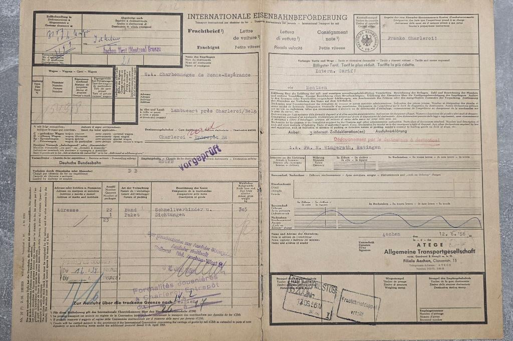 1956+Chemin de fer+Lettre de voiture+Charbonnages, Collections, Trains & Trams, Utilisé, Train, Enlèvement