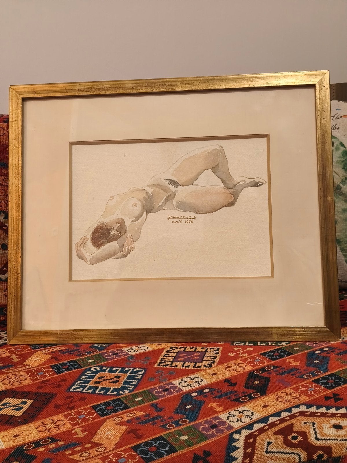 Originele aquarel van de kunstenaar Jeanne Arnold in 1978 1, Verzenden, Portret of Personen, Bijzondere lijst, Aquarel