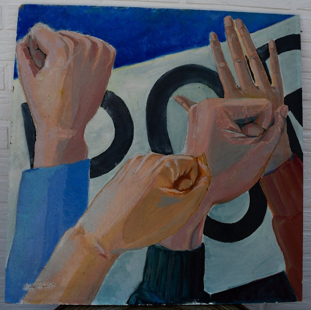 tableau 62x62cm, Antiquités & Art, Enlèvement ou Envoi, Peinture acrylique, Autres matériaux, Peint à la main