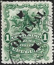 1 Postzegel Uruguay 1905 Runderen met opdruk OFICIAL, Ophalen of Verzenden, Gestempeld, Zuid-Amerika