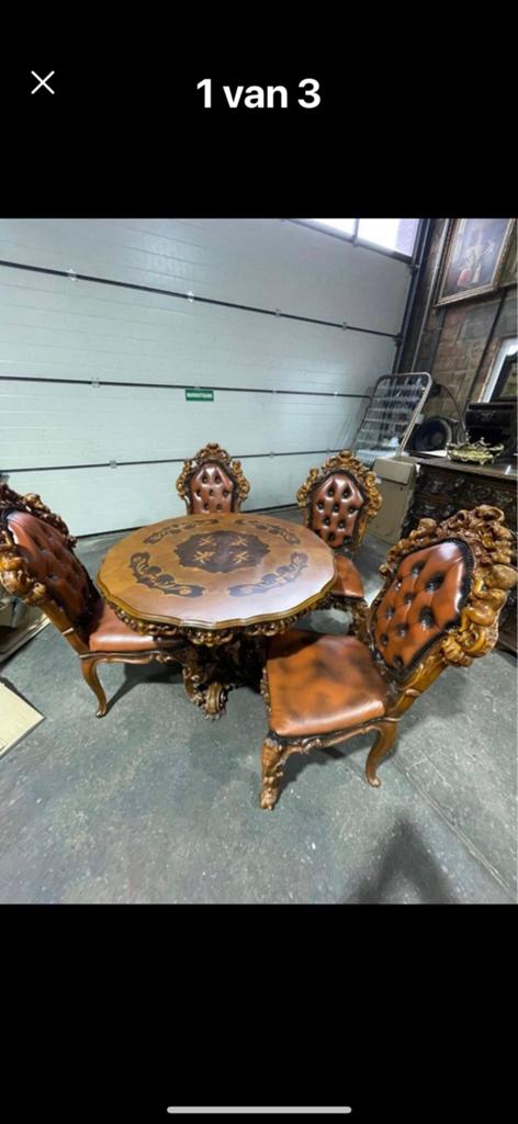 Barok tafel met 4 lederen stoelen, Antiek en Kunst, Ophalen