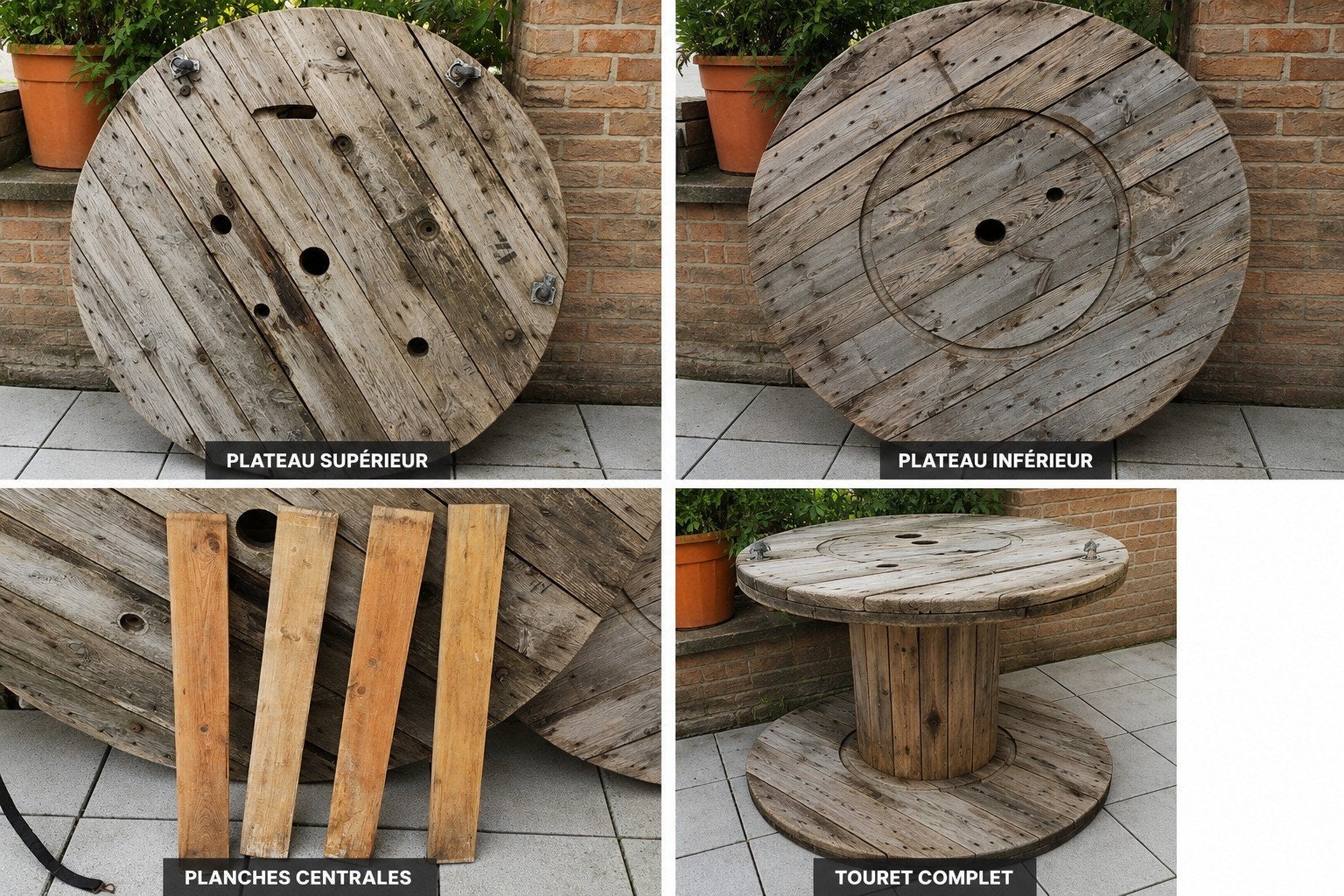 Grand touret en bois complet Ø 135 cm, Jardin & Terrasse, Tables de jardin, Bois, Enlèvement