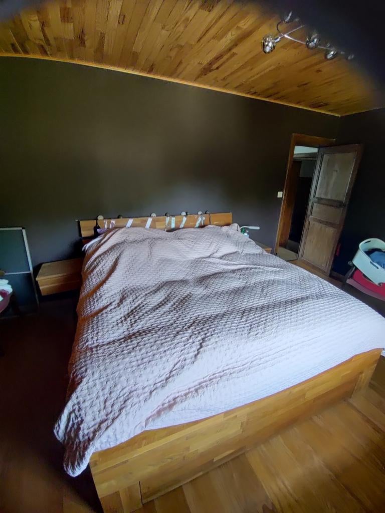 Lit king size (180/200) chêne massif, Enlèvement, Comme neuf, Queen size, Moderne
