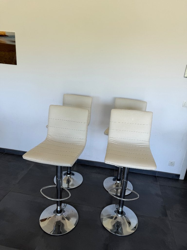 Tabouret de bar, lot de 4, Enlèvement, Utilisé, Blanc, Cuir