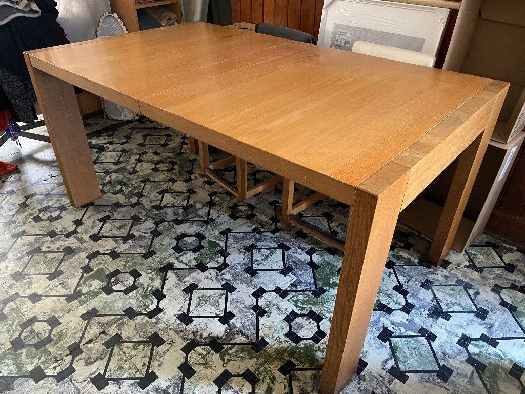 Verstelbare houten eettafel, Ophalen, Gebruikt, 50 tot 100 cm, Vijf personen of meer