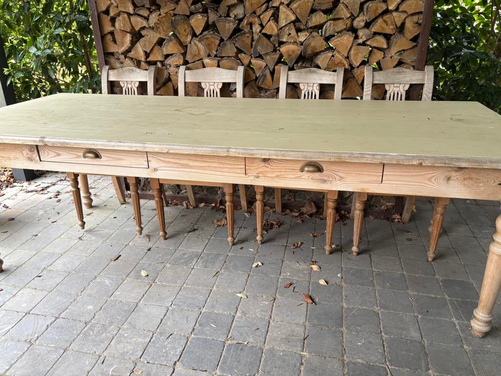 Grenen tafel in perfecte staat met twee schuiven, 200 cm ou plus, Landelijk, Enlèvement, Utilisé