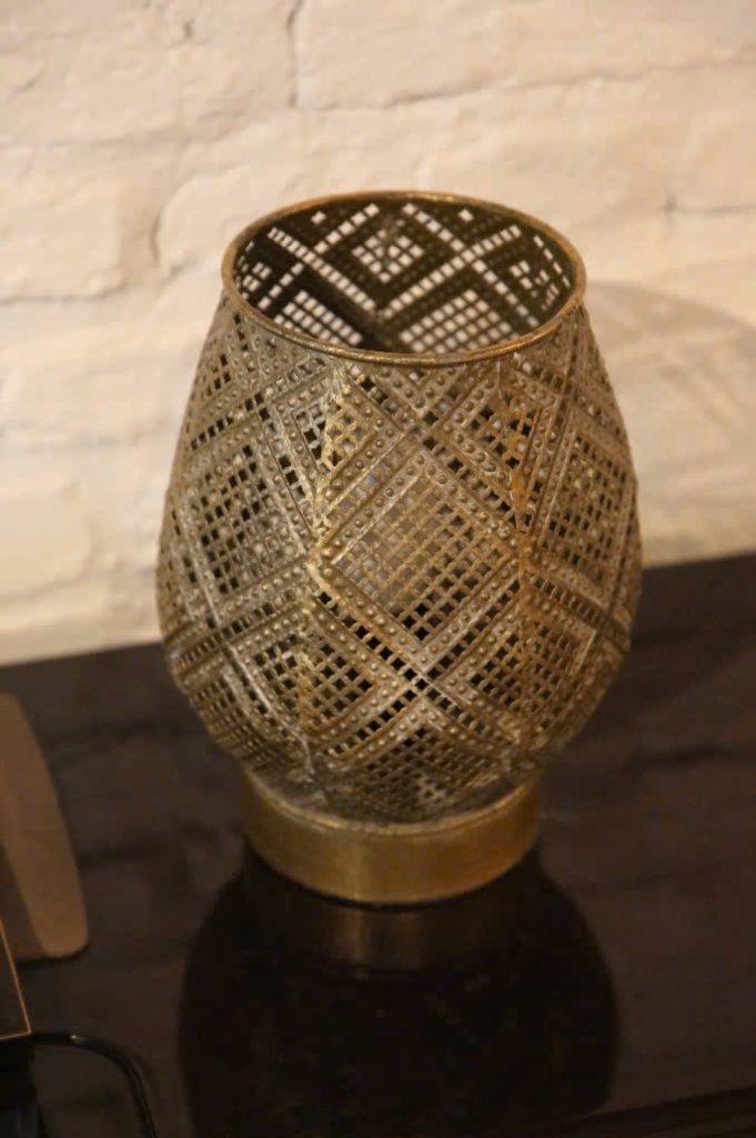Sfeervol metalen nachtlampje / tafellamp – goudkleurig, Huis en Inrichting, Gebruikt, Goud, Ophalen of Verzenden, Sfeerlamp