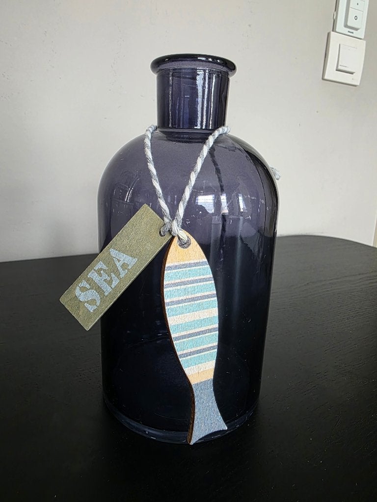 Bouteille déco (style bord de mer) en verre teinté, Maison & Meubles, Enlèvement, Utilisé