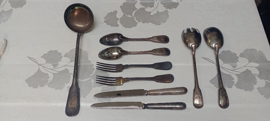 Service métal argenté perles Wiskemann&Berndorf,louis XVI, Antiquités & Art, Enlèvement ou Envoi