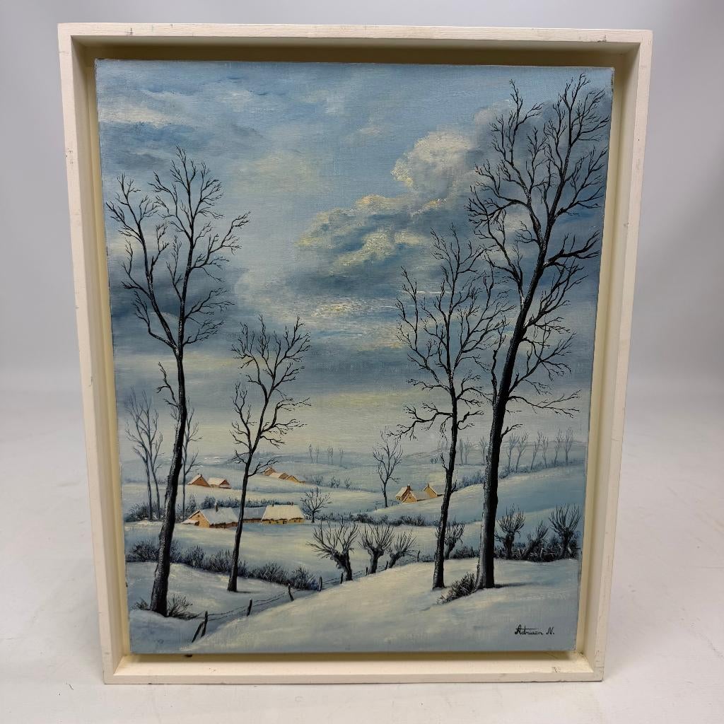 Winterlandschap op canvas door Adriaen N., Ophalen of Verzenden