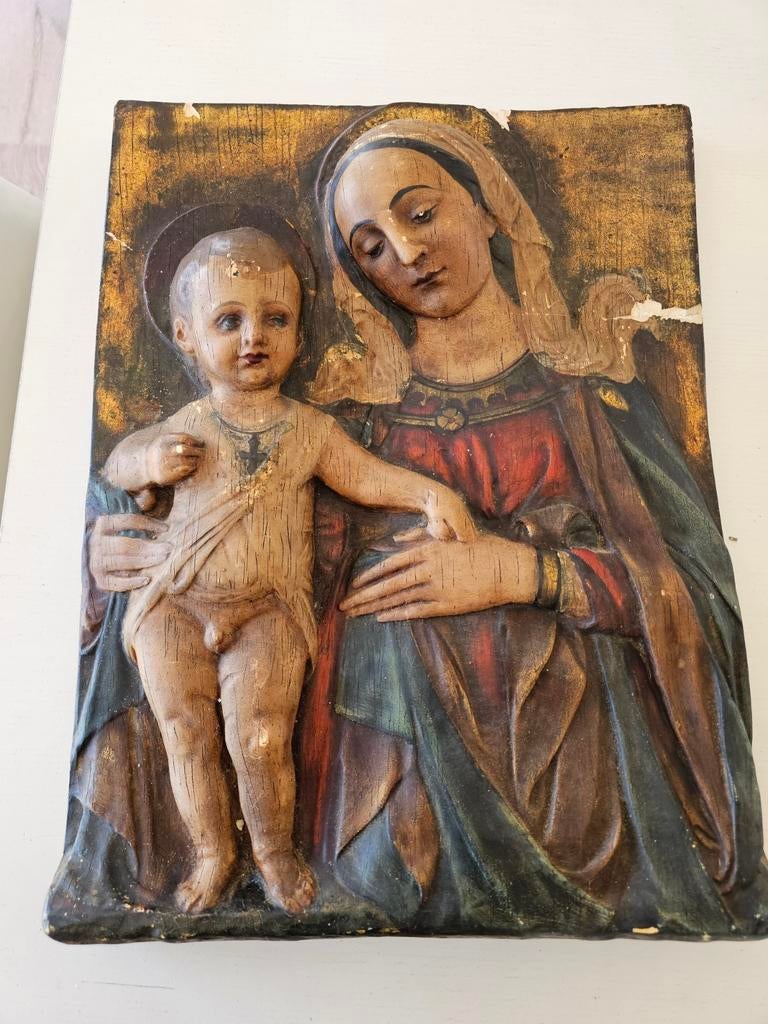 Groot wandpaneel met bas-reliëf, afbeelding van de Maagd Mar, Antiek en Kunst, Ophalen