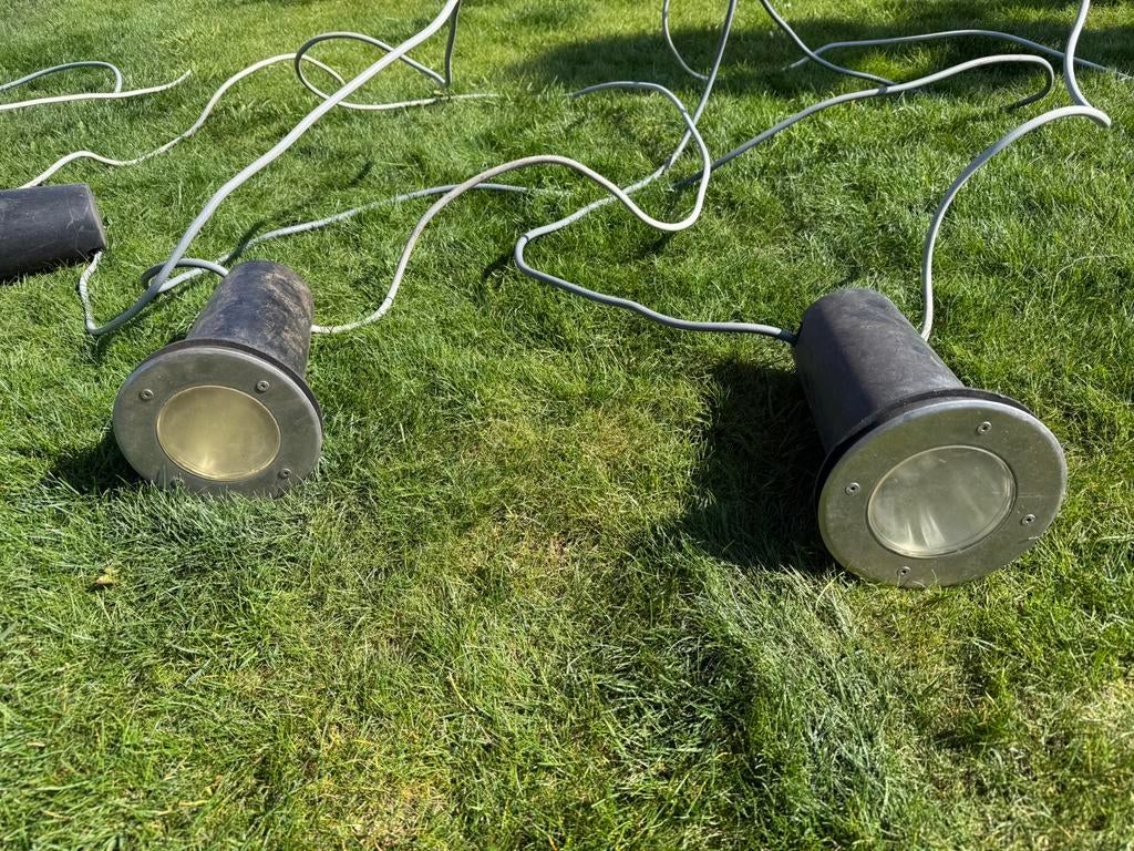 Zwarte ronde grondspots, Tuin en Terras, Ophalen, Gebruikt, Kunststof, Spots