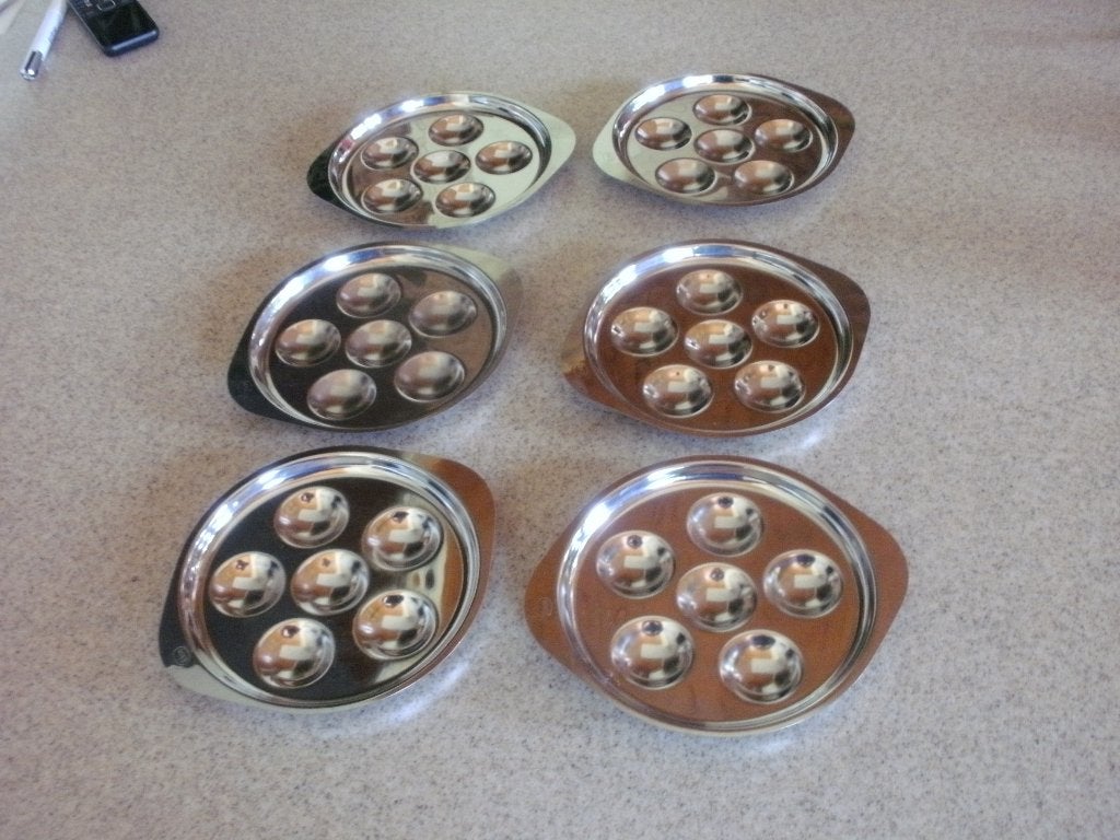 6 slakkenbordjes inox, Huis en Inrichting, Keuken | Servies, Ophalen, Zo goed als nieuw, Klassiek, Overige typen