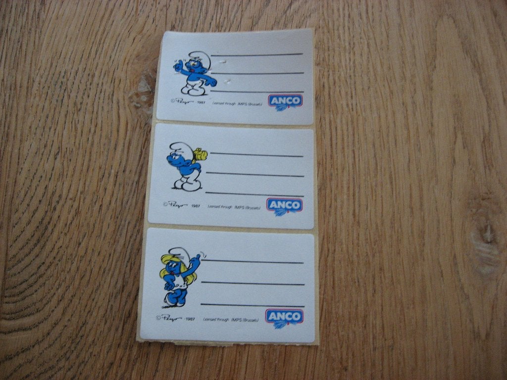 Vintage Stickers Smurfen Peyo 1987 Anco, Verzamelen, Ophalen of Verzenden, Smurfen, Nieuw, Plaatje, Poster of Sticker