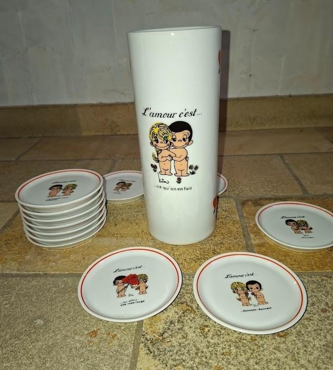 Set Sous-Verres Vintage: "L'amour c'est...", Enlèvement, Comme neuf, Verre ou Tasse