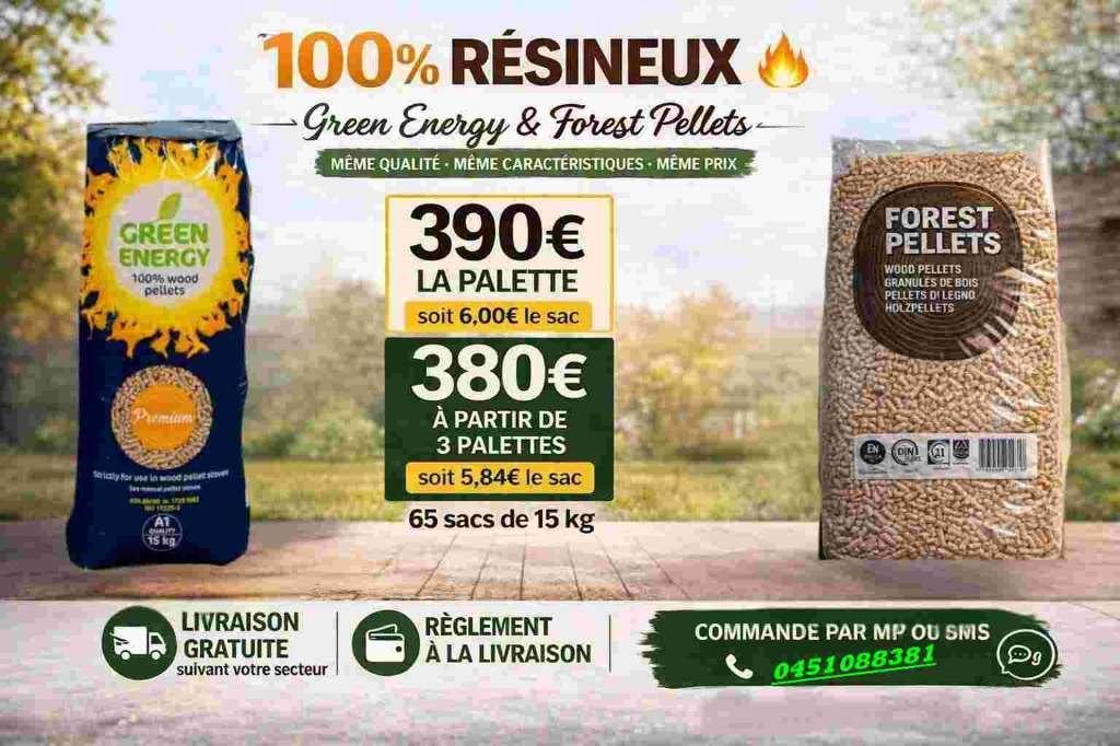 pellet 100% résineux par palette règlement à la réception, 6 m³ ou plus, Envoi, Autres essences de bois
