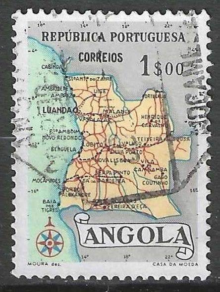 Angola 1955 - Yvert 384 - Kaart van Angola - 1 a. (ST), Verzenden, Gestempeld