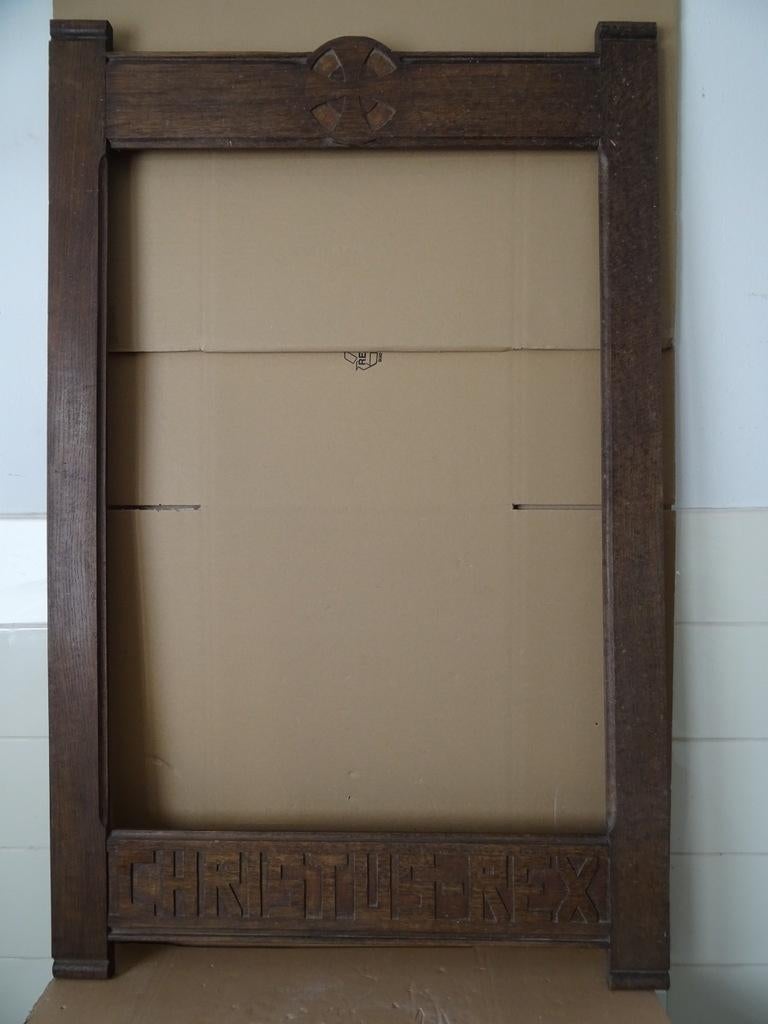Antieke houten lijst Christus Rex 77x121cm voor doek 64x88cm, Antiek en Kunst, Ophalen of Verzenden