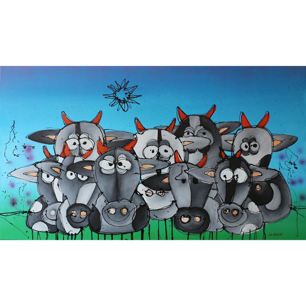 Paul Megens schilderij 'koeien', Antiek en Kunst, Ophalen