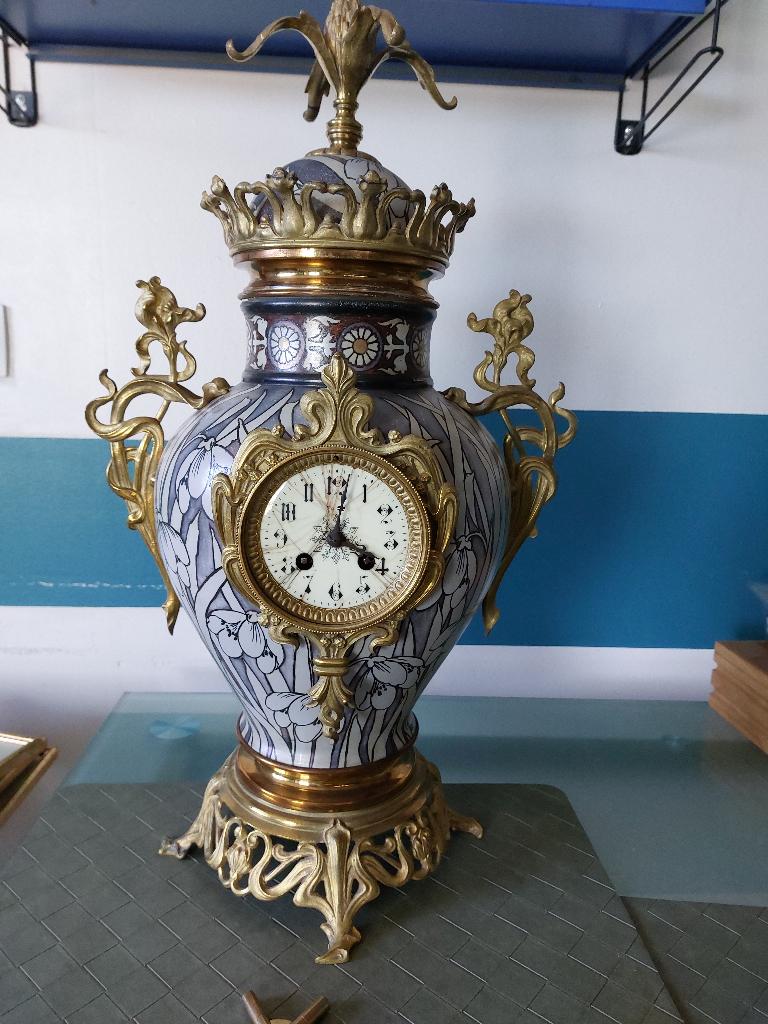 MAGNIFIQUE GRANDE HORLOGE PENDULE ART NOUVEAU  METAL, Enlèvement