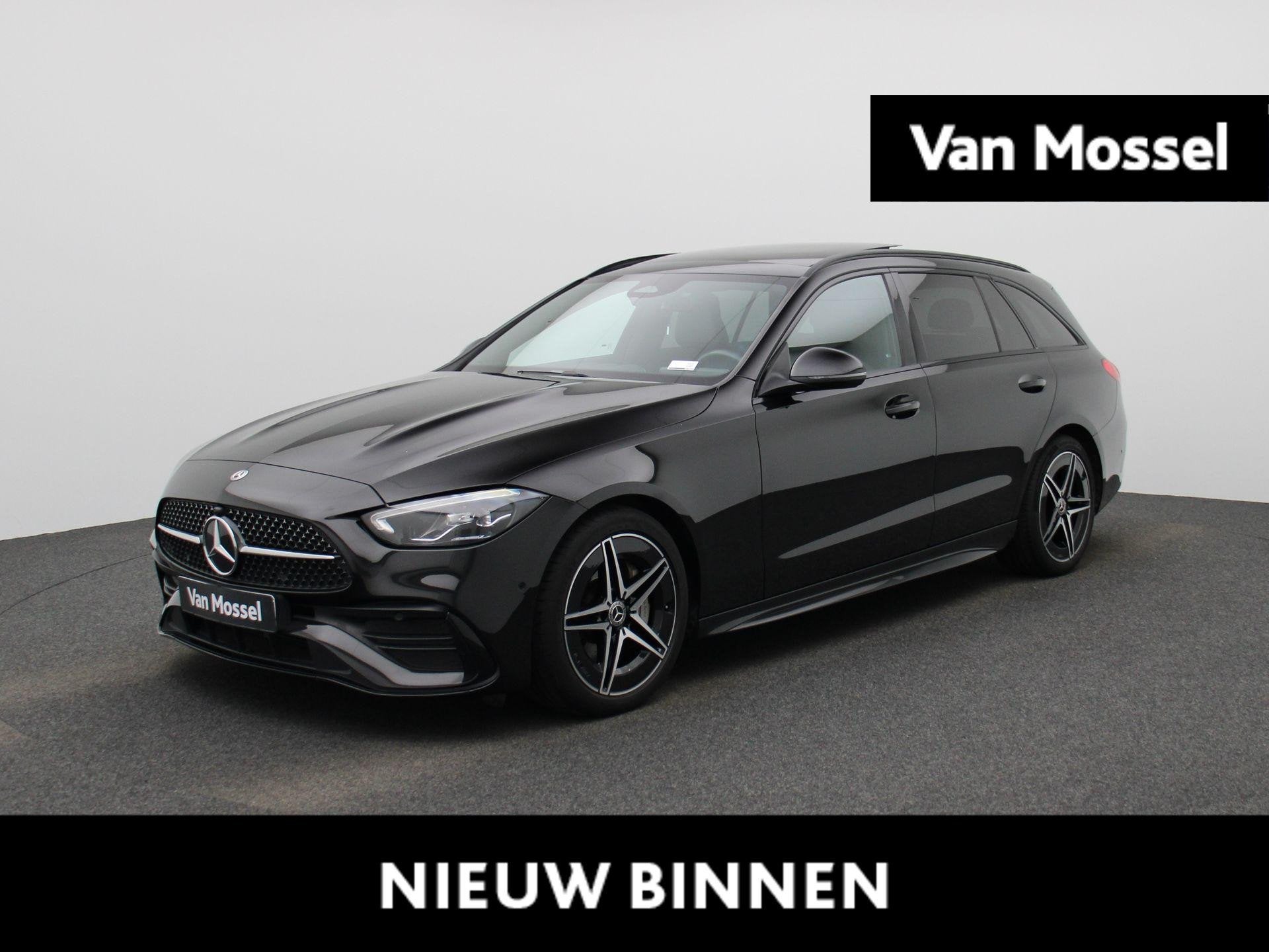 Mercedes-Benz C 200 d AMG Line Break + LEDER + PANORAMISCH D, Auto's, Automaat, Zwart, 4 cilinders, Zwart