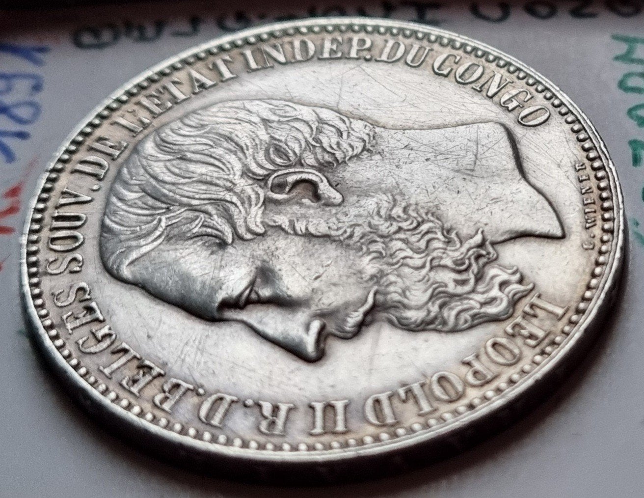 5 Francs 1891 Belgisch Congo / Zeer zeldzaam !!, Enlèvement ou Envoi, Monnaie en vrac, Argent