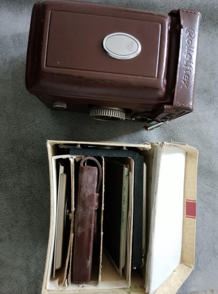 Rolleiflex T modèle 1, cuir gris avec accessoires, Enlèvement ou Envoi, Utilisé, Reflex miroir, Autres Marques